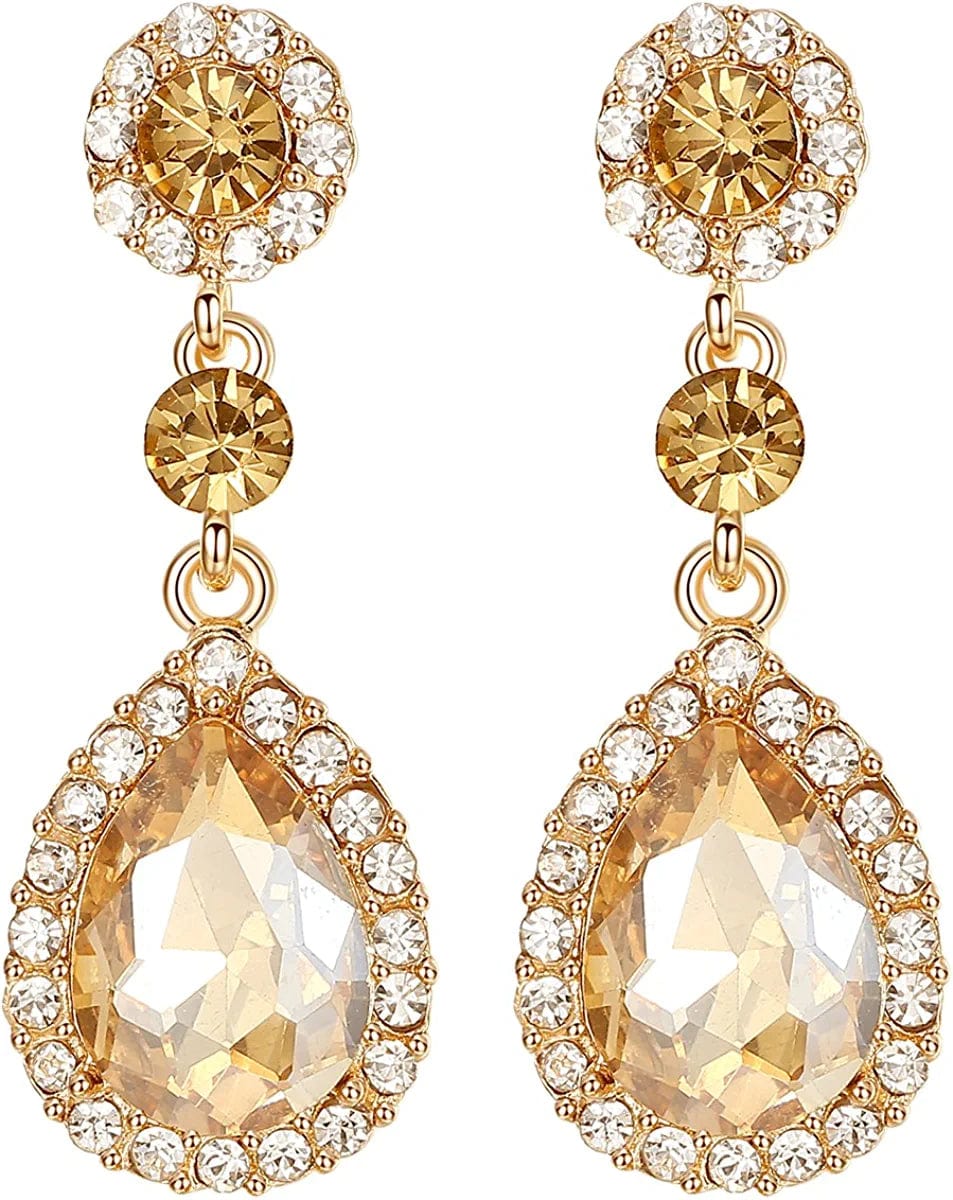 Mecresh Flower Teardrop Earring and Bracelets Silver/Gold/Champagne Bridal Jewelry Sets for Women B-Earrings