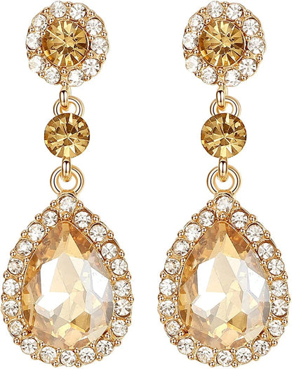 Mecresh Flower Teardrop Earring and Bracelets Silver/Gold/Champagne Bridal Jewelry Sets for Women B-Earrings