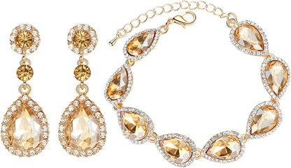 Mecresh Flower Teardrop Earring and Bracelets Silver/Gold/Champagne Bridal Jewelry Sets for Women B-Champagne