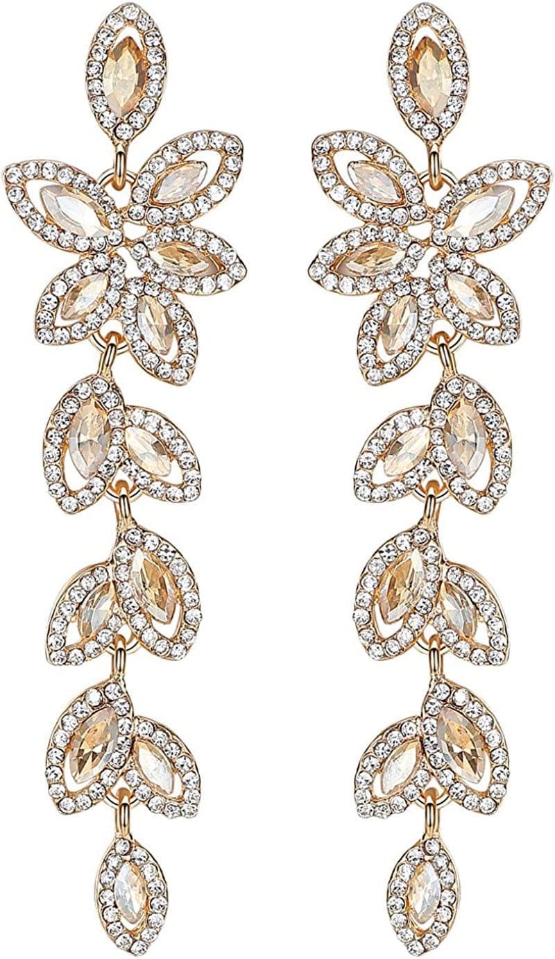 Mecresh Flower Teardrop Earring and Bracelets Silver/Gold/Champagne Bridal Jewelry Sets for Women D-champagne earring