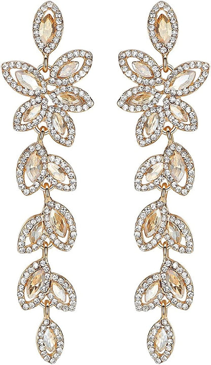Mecresh Flower Teardrop Earring and Bracelets Silver/Gold/Champagne Bridal Jewelry Sets for Women D-champagne earring