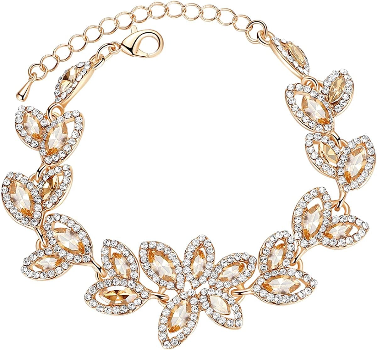 Mecresh Flower Teardrop Earring and Bracelets Silver/Gold/Champagne Bridal Jewelry Sets for Women D-gold bracelet