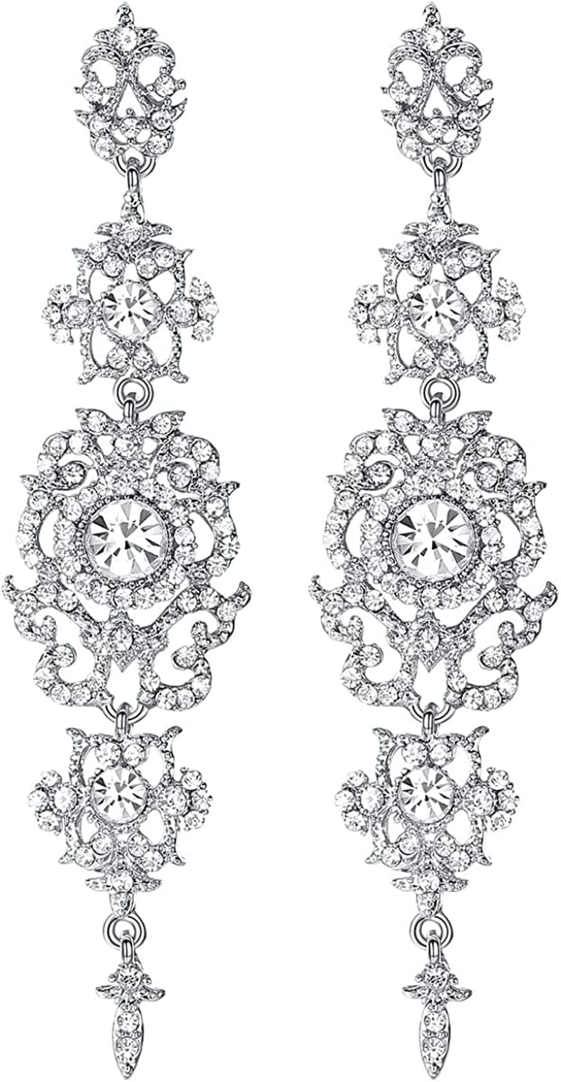 Mecresh Flower Teardrop Earring and Bracelets Silver/Gold/Champagne Bridal Jewelry Sets for Women E-clear earring