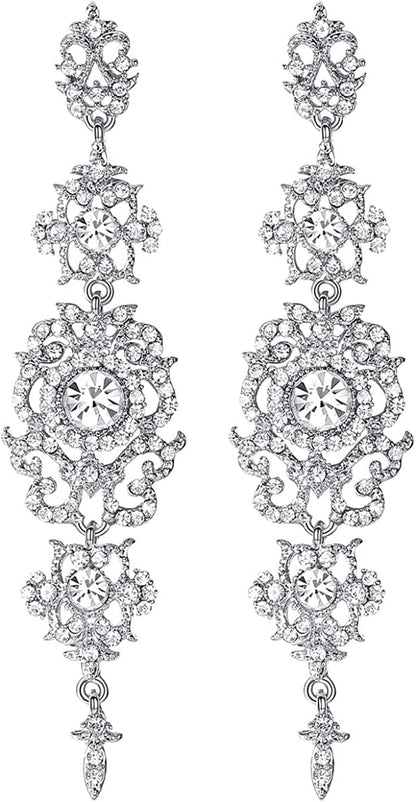 Mecresh Flower Teardrop Earring and Bracelets Silver/Gold/Champagne Bridal Jewelry Sets for Women E-clear earring