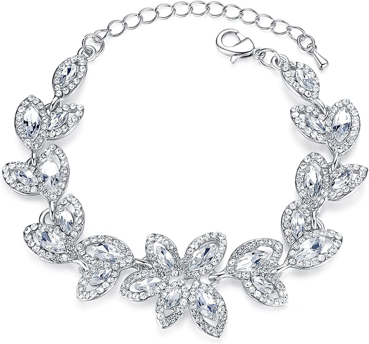 Mecresh Flower Teardrop Earring and Bracelets Silver/Gold/Champagne Bridal Jewelry Sets for Women C-clear bracelet
