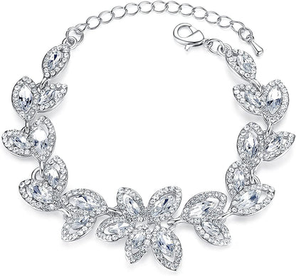 Mecresh Flower Teardrop Earring and Bracelets Silver/Gold/Champagne Bridal Jewelry Sets for Women C-clear bracelet