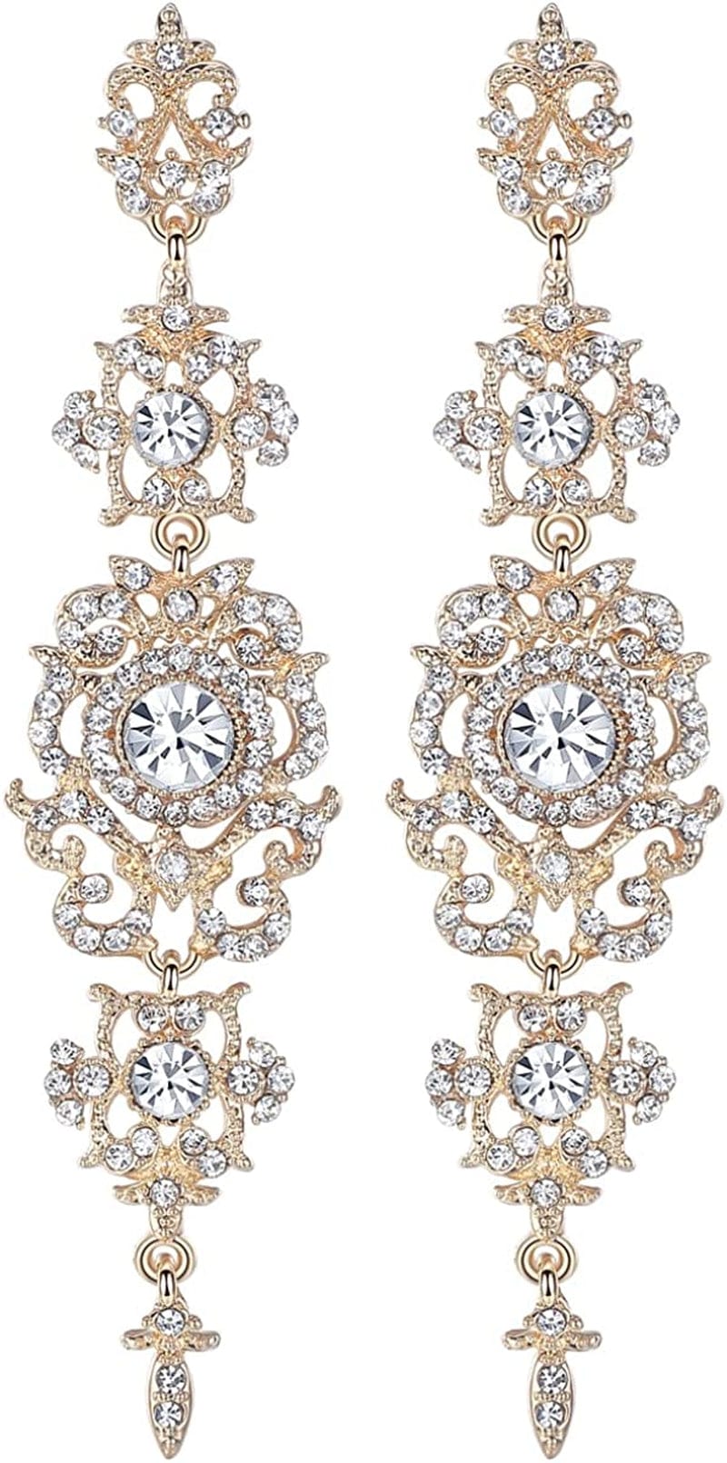 Mecresh Flower Teardrop Earring and Bracelets Silver/Gold/Champagne Bridal Jewelry Sets for Women F-champagne earring