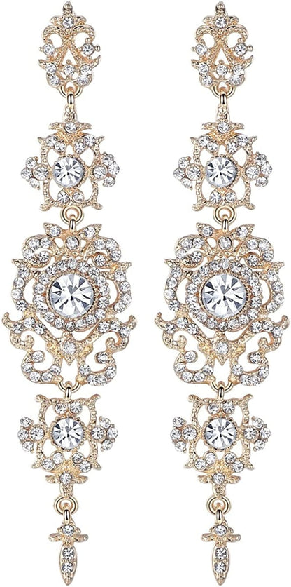 Mecresh Flower Teardrop Earring and Bracelets Silver/Gold/Champagne Bridal Jewelry Sets for Women F-champagne earring