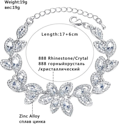 Mecresh Flower Teardrop Earring and Bracelets Silver/Gold/Champagne Bridal Jewelry Sets for Women