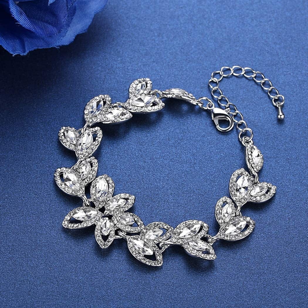 Mecresh Flower Teardrop Earring and Bracelets Silver/Gold/Champagne Bridal Jewelry Sets for Women