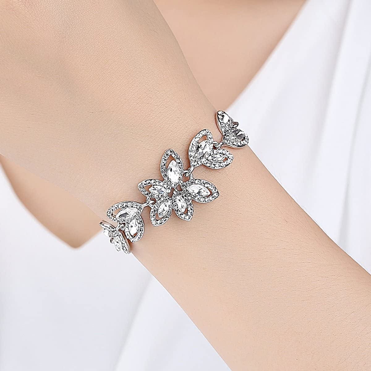 Mecresh Flower Teardrop Earring and Bracelets Silver/Gold/Champagne Bridal Jewelry Sets for Women