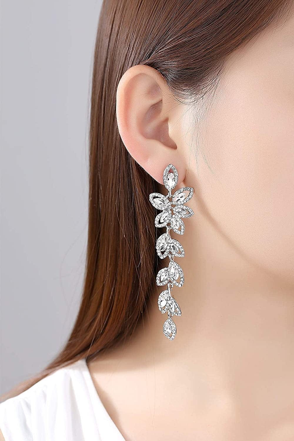 Mecresh Flower Teardrop Earring and Bracelets Silver/Gold/Champagne Bridal Jewelry Sets for Women
