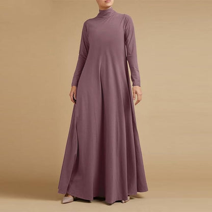 Melliflo Womens Long Sleeve Mock Neck Maxi Dress Solid Color Casual Swing Dresses Fall T Shirt Dress with Pockets