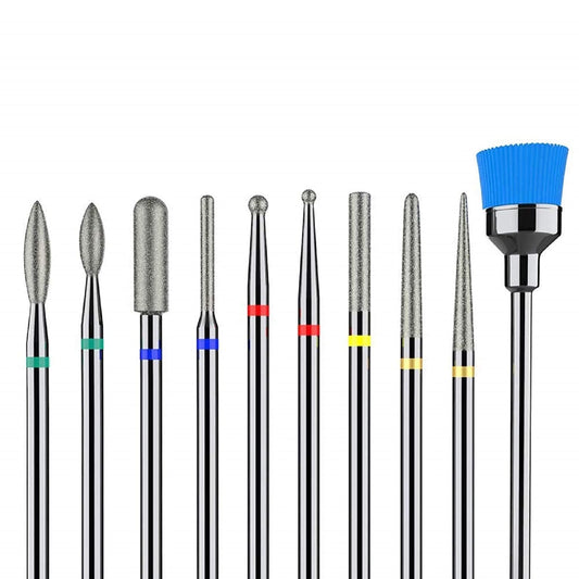 Melodysusie 10Pcs Nail Drill Bits Set, 3/32 Inch Diamond Cuticle Nail Bits Kit for Nail Drill E-File, Manicure Pedicure Remover Tools for Acrylic Gel Nails, Salon Home Nail Care Supplies, Silver Health & Beauty > Personal Care > Cosmetics > Cosmetic Tools > Nail Tools MelodySusie Silver  
