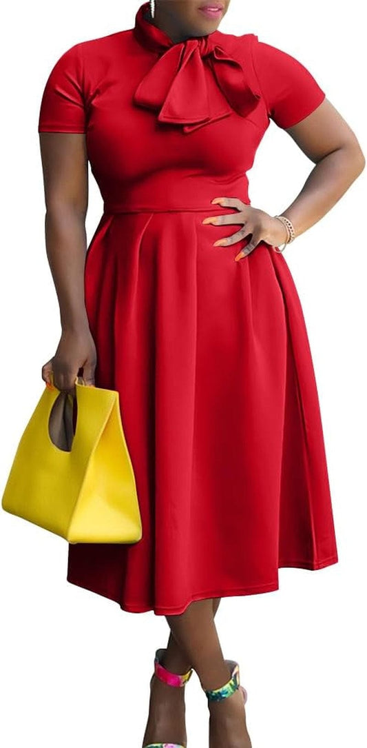 Memoriesea Women'S Elegant Casual Short Sleeve Work Party A-Line Dress with Pockets