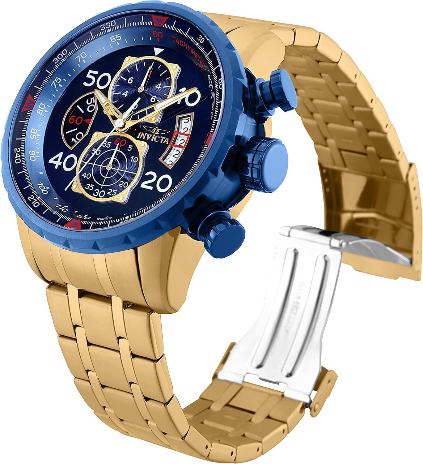 Men'S 19173 Aviator Analog Display Japanese Quartz Gold Watch