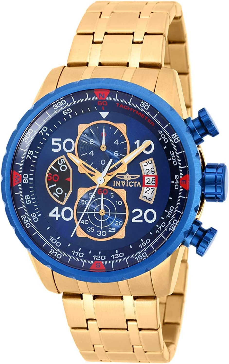Men'S 19173 Aviator Analog Display Japanese Quartz Gold Watch