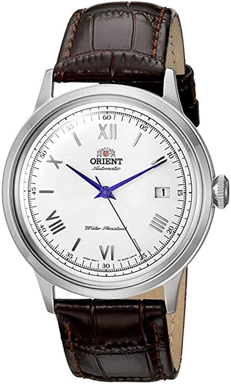 Men'S '2Nd Gen. Bambino Ver. 2' Japanese Automatic Stainless Steel and Leather Dress Watch White Dial (Blue Hands)