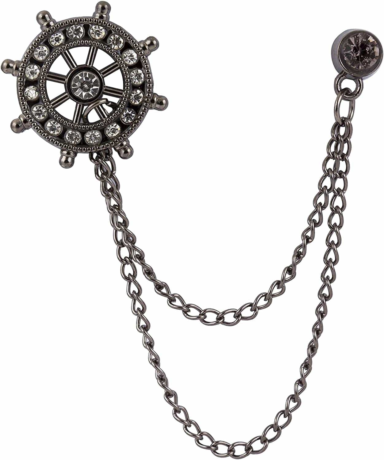 Men'S Black Anchor with Swarovski Detailing Brooch/Lapel Pin Black
