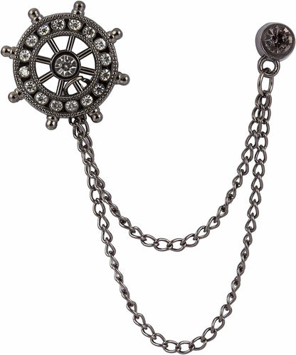 Men'S Black Anchor with Swarovski Detailing Brooch/Lapel Pin Black