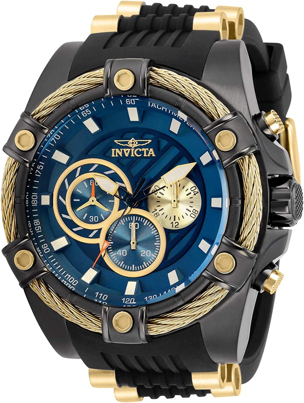 Men'S Bolt Japanese Quartz Watch with Silicone, Stainless Steel Strap, Black, Gold, 26 (Model: 32696)
