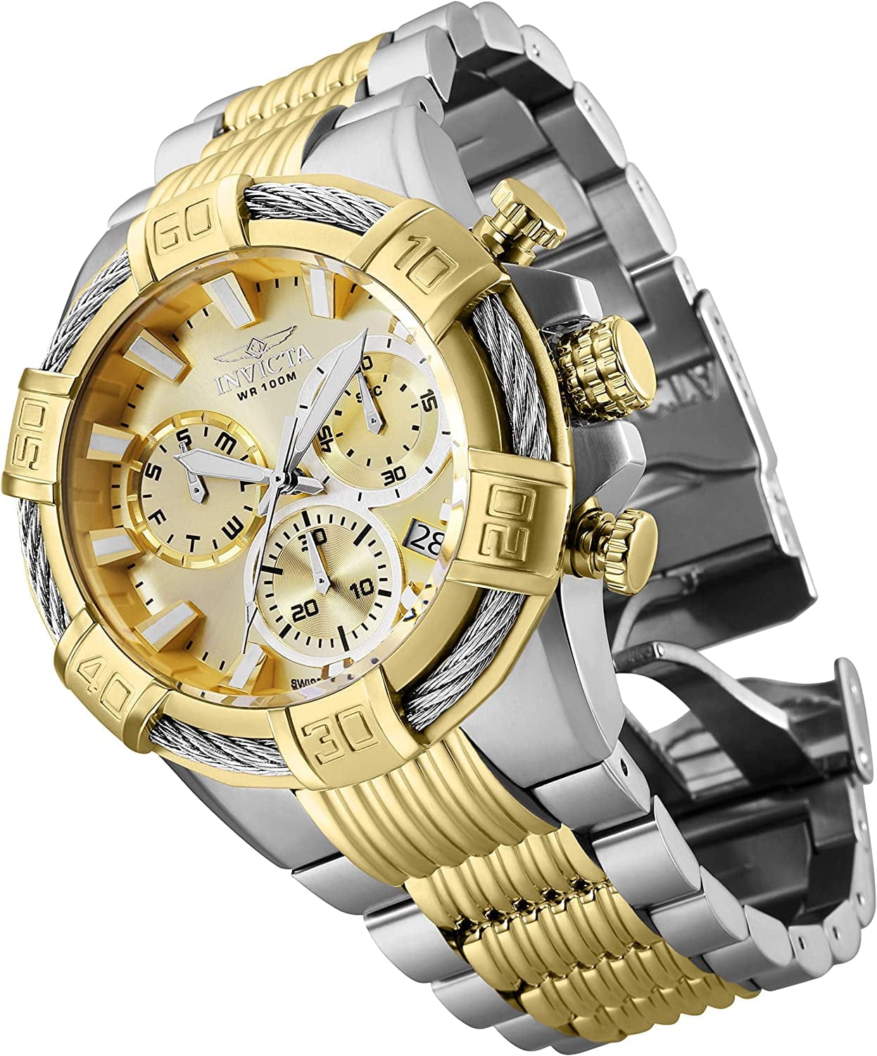 Men'S Bolt Quartz Watch with Two-Tone-Stainless-Steel Strap, 16