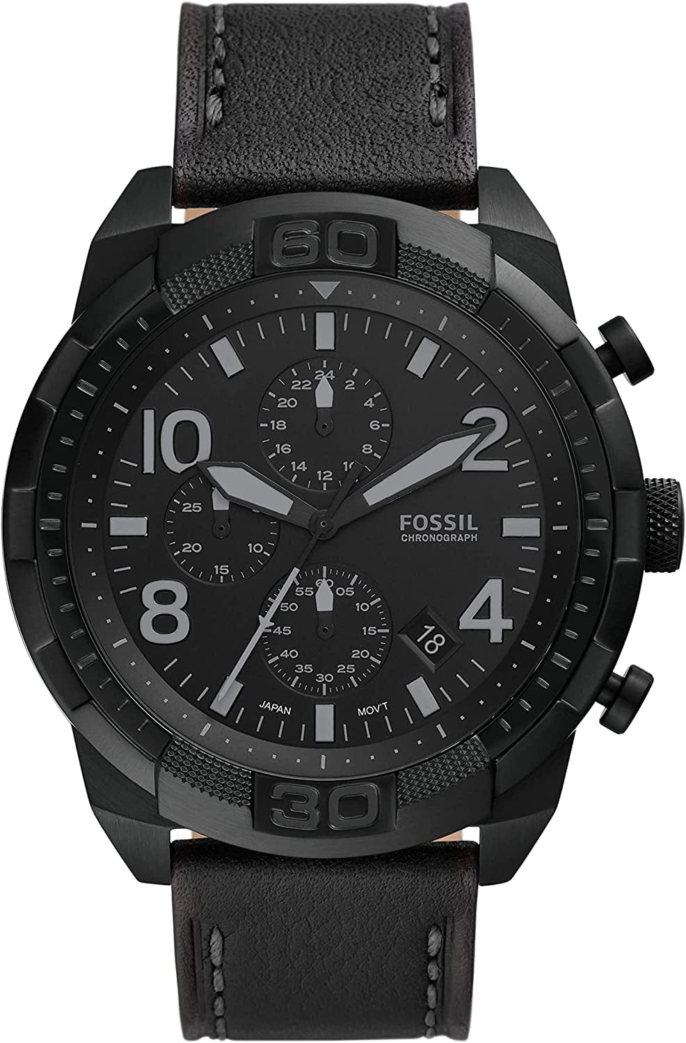 Men'S Bronson Stainless Steel Quartz Dress Chronograph Watch Black Leather