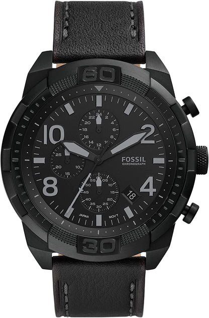 Men'S Bronson Stainless Steel Quartz Dress Chronograph Watch Black Leather