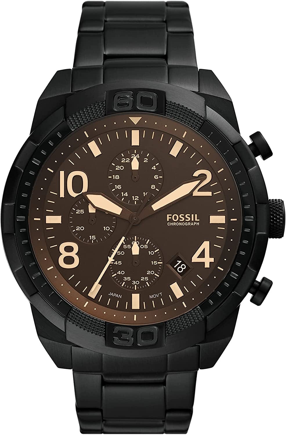 Men'S Bronson Stainless Steel Quartz Dress Chronograph Watch Black/Brown Dial