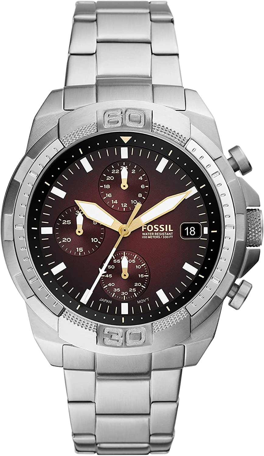 Men'S Bronson Stainless Steel Quartz Dress Chronograph Watch Silver/Burgundy