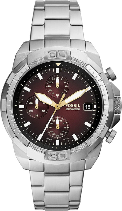 Men'S Bronson Stainless Steel Quartz Dress Chronograph Watch Silver/Burgundy