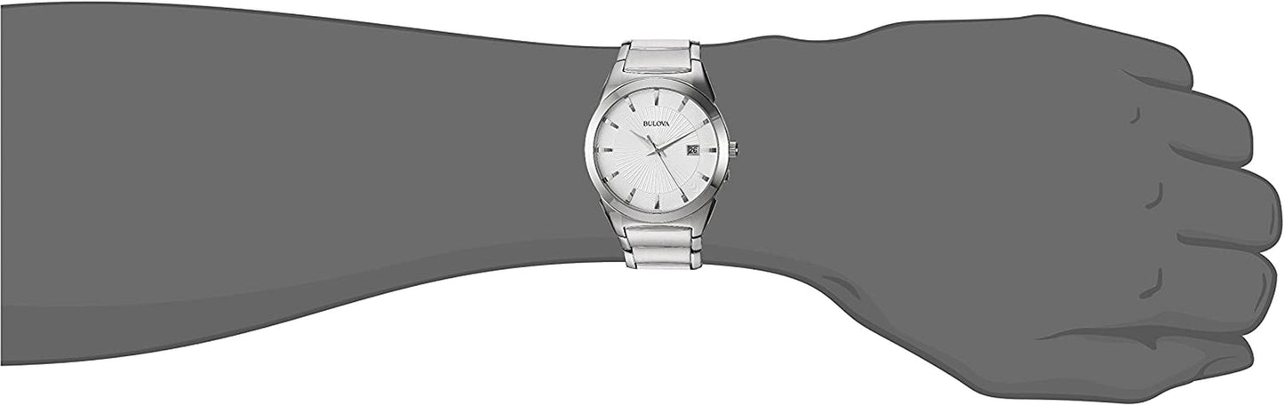 Men'S Classic Stainless Steel 3-Hand Calendar Date Quartz Watch, Silver Tone Dial Style: 96B015