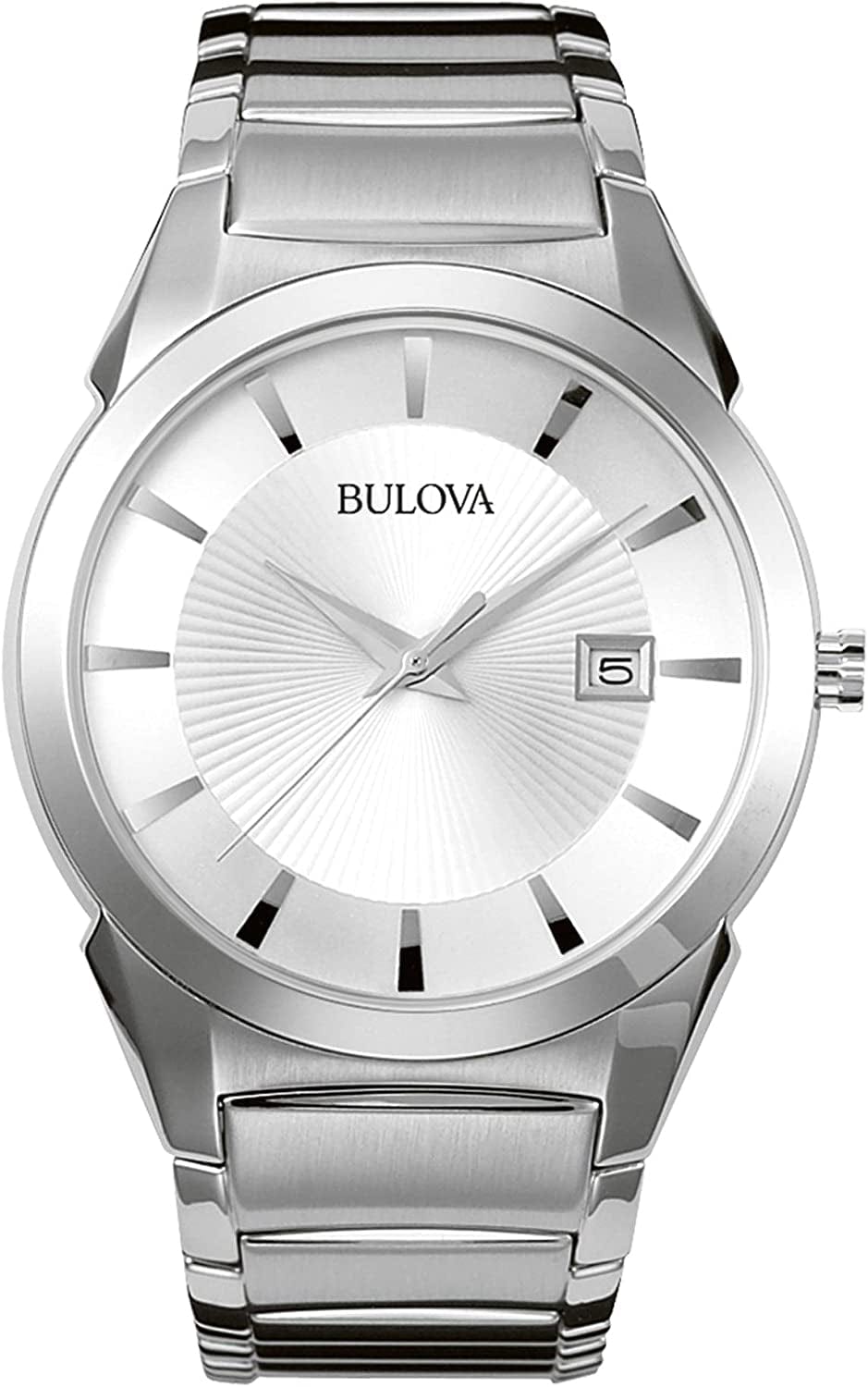 Men'S Classic Stainless Steel 3-Hand Calendar Date Quartz Watch, Silver Tone Dial Style: 96B015