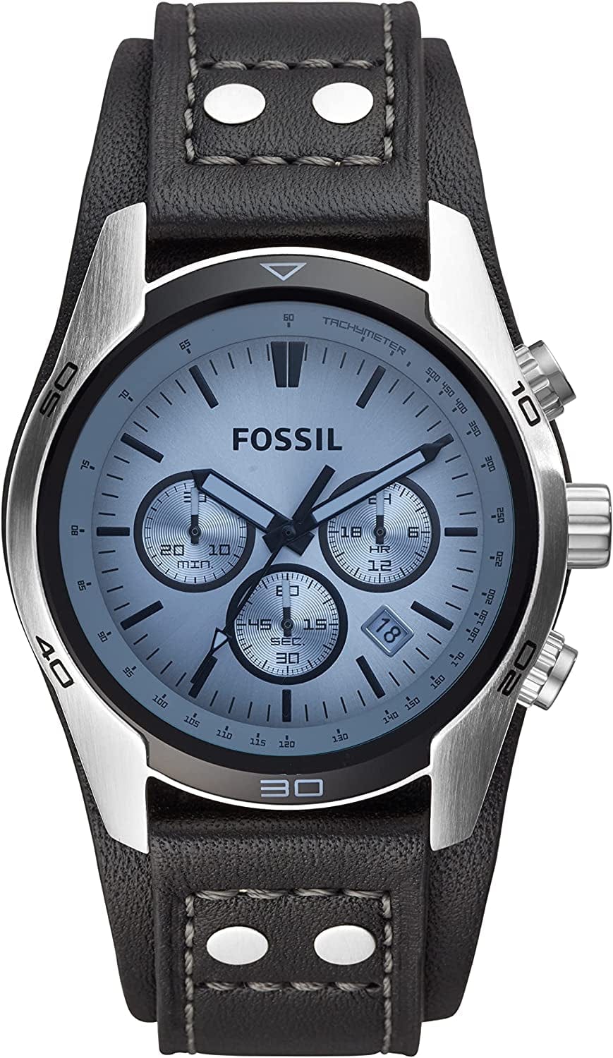 Men'S Coachman Stainless Steel and Leather Casual Cuff Quartz Watch Silver, Black