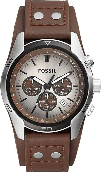 Men'S Coachman Stainless Steel and Leather Casual Cuff Quartz Watch Brown