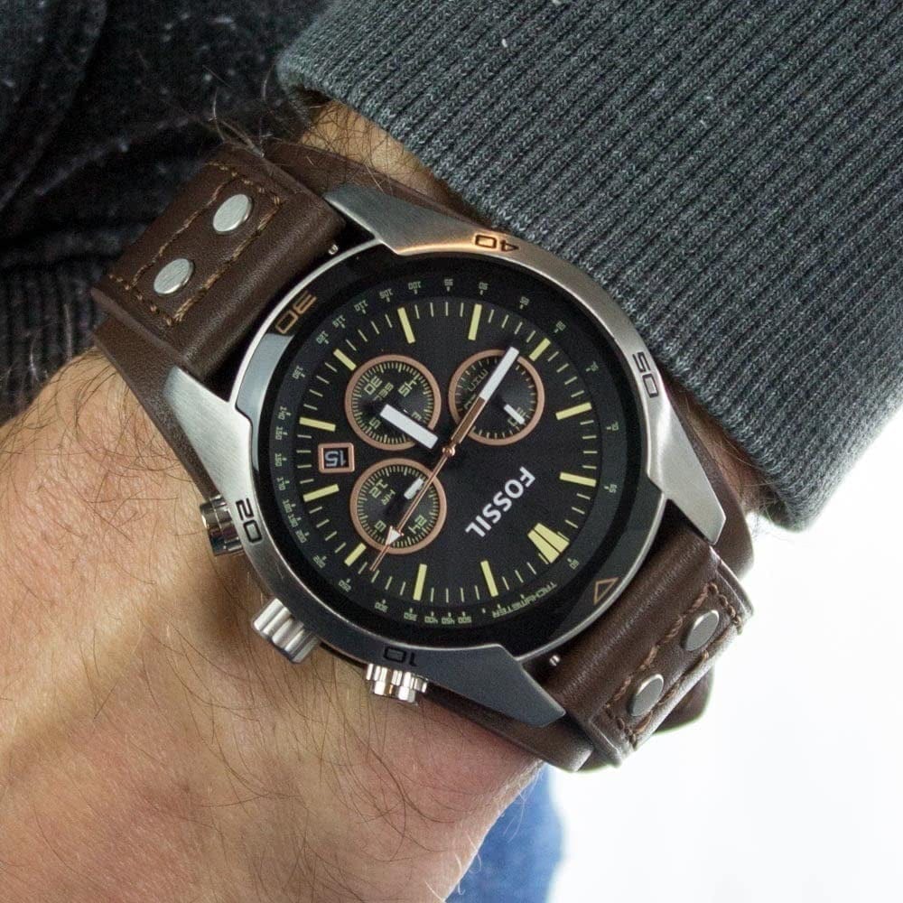 Men'S Coachman Stainless Steel and Leather Casual Cuff Quartz Watch