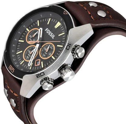 Men'S Coachman Stainless Steel and Leather Casual Cuff Quartz Watch