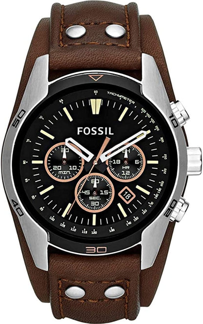 Men'S Coachman Stainless Steel and Leather Casual Cuff Quartz Watch brown/silver