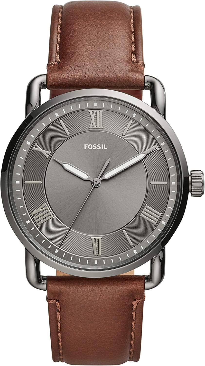 Men'S Copeland Stainless Steel and Leather Casual Quartz Watch Smoke, Brown