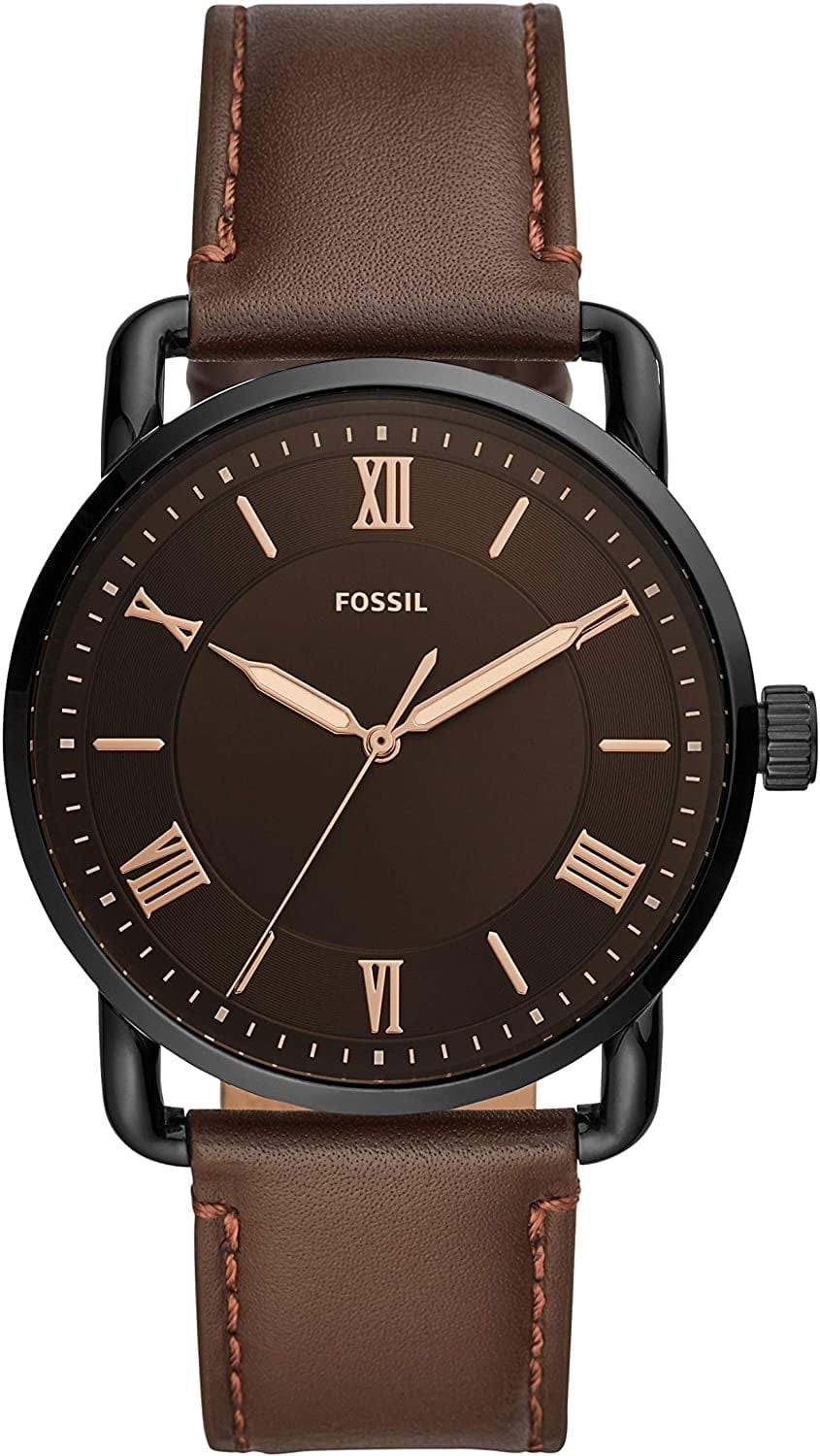 Men'S Copeland Stainless Steel and Leather Casual Quartz Watch Brown/Brown Dial