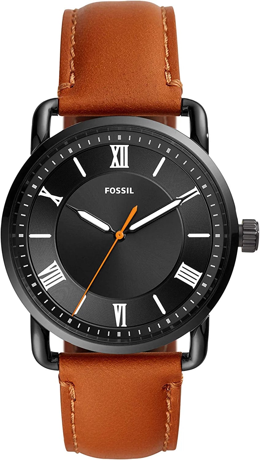 Men'S Copeland Stainless Steel and Leather Casual Quartz Watch Black, Brown