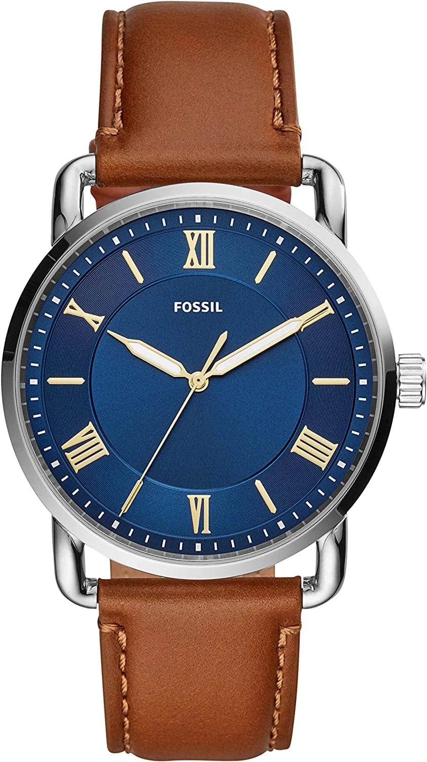 Men'S Copeland Stainless Steel and Leather Casual Quartz Watch Silver, Brown