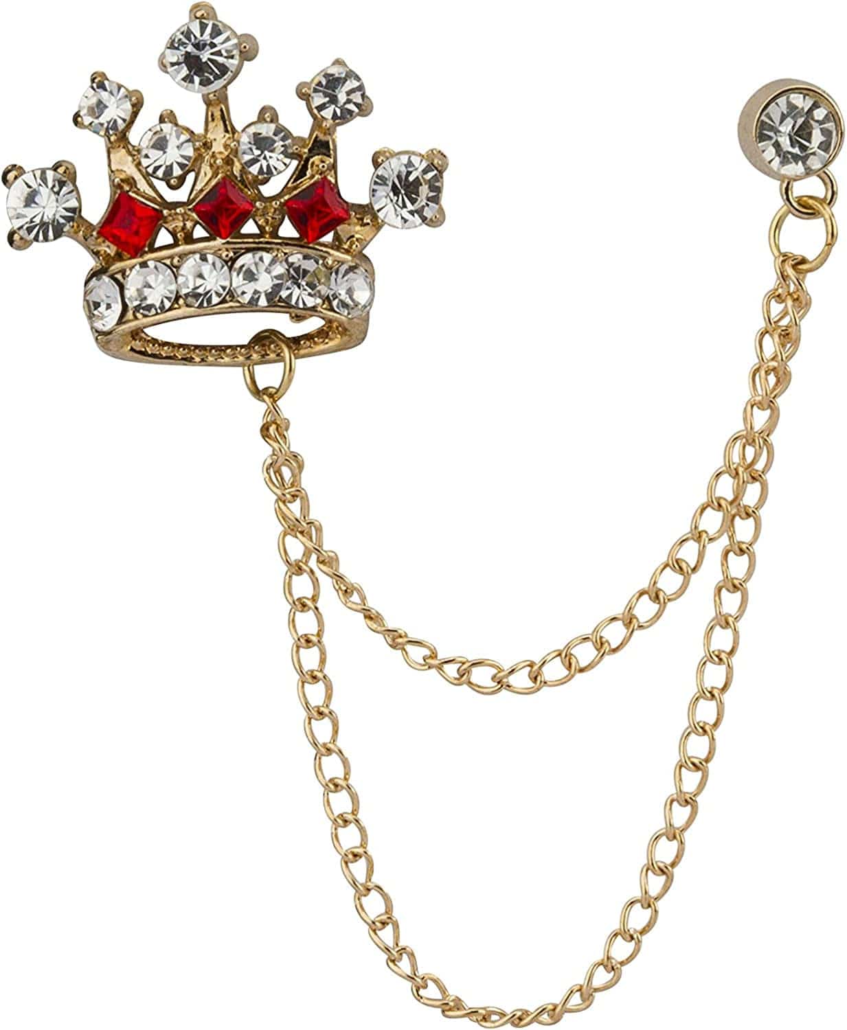 Men'S Crown Chain Brooch for Men GOLD-RED