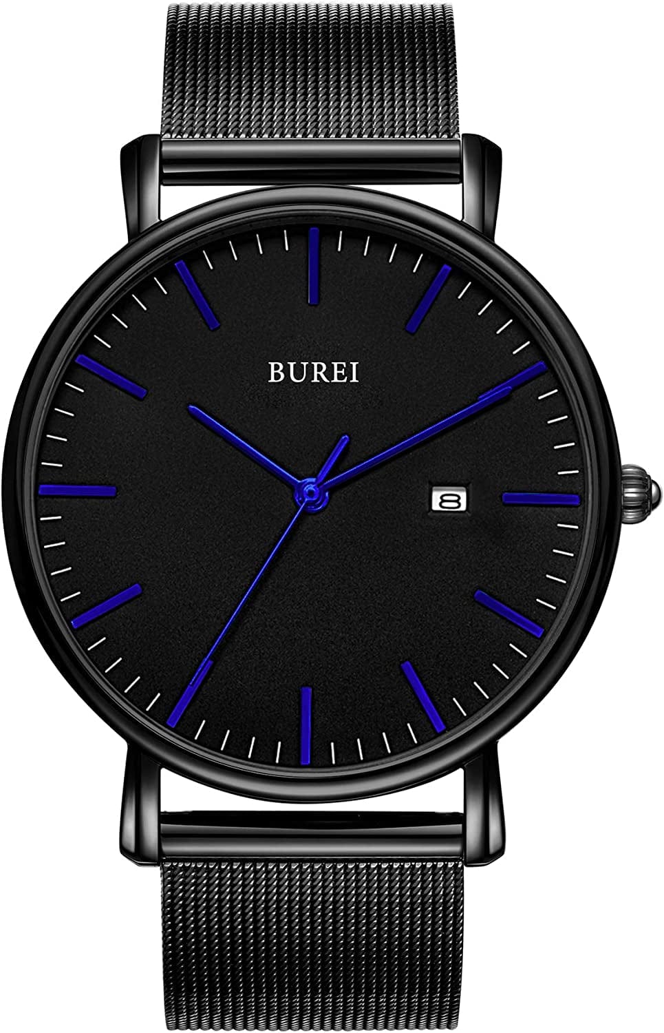 Men'S Fashion Minimalist Wrist Watch Analog Date with Stainless Steel Mesh Band black blue