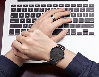 Men'S Fashion Minimalist Wrist Watch Analog Date with Stainless Steel Mesh Band