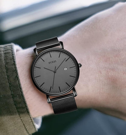 Men'S Fashion Minimalist Wrist Watch Analog Date with Stainless Steel Mesh Band