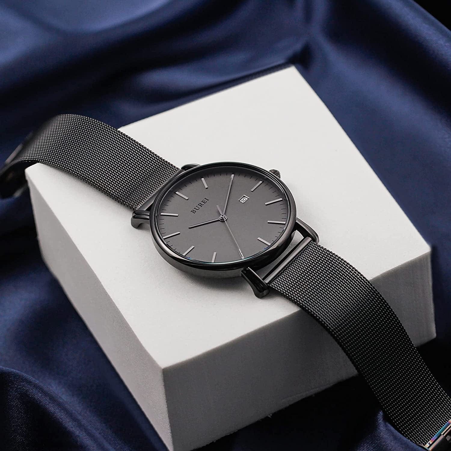Men'S Fashion Minimalist Wrist Watch Analog Date with Stainless Steel Mesh Band