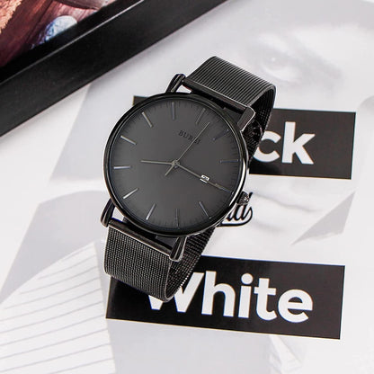 Men'S Fashion Minimalist Wrist Watch Analog Date with Stainless Steel Mesh Band