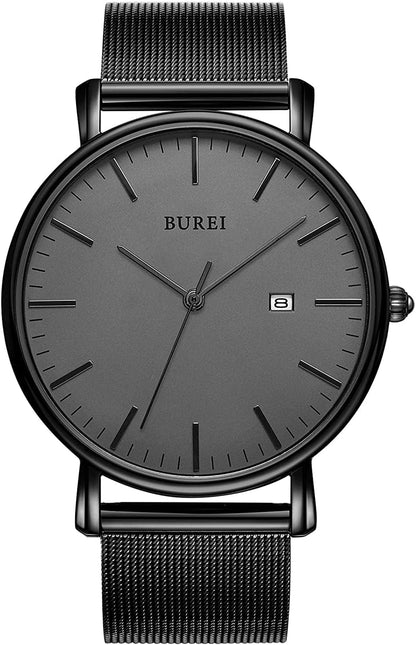 Men'S Fashion Minimalist Wrist Watch Analog Date with Stainless Steel Mesh Band Black