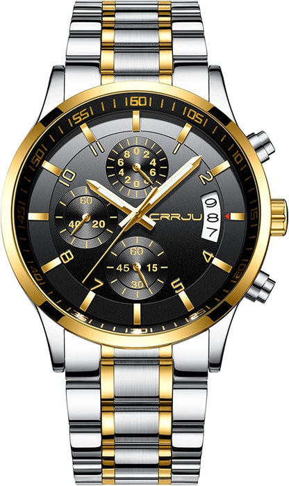 Men'S Fashion Stainless Steel Watches Date Waterproof Chronograph Wristwatches,Stainsteel Steel Band Waterproof Watch silver gold black